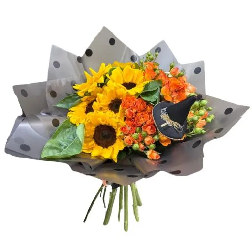 Ramo de girasoles y rosas spray halloween